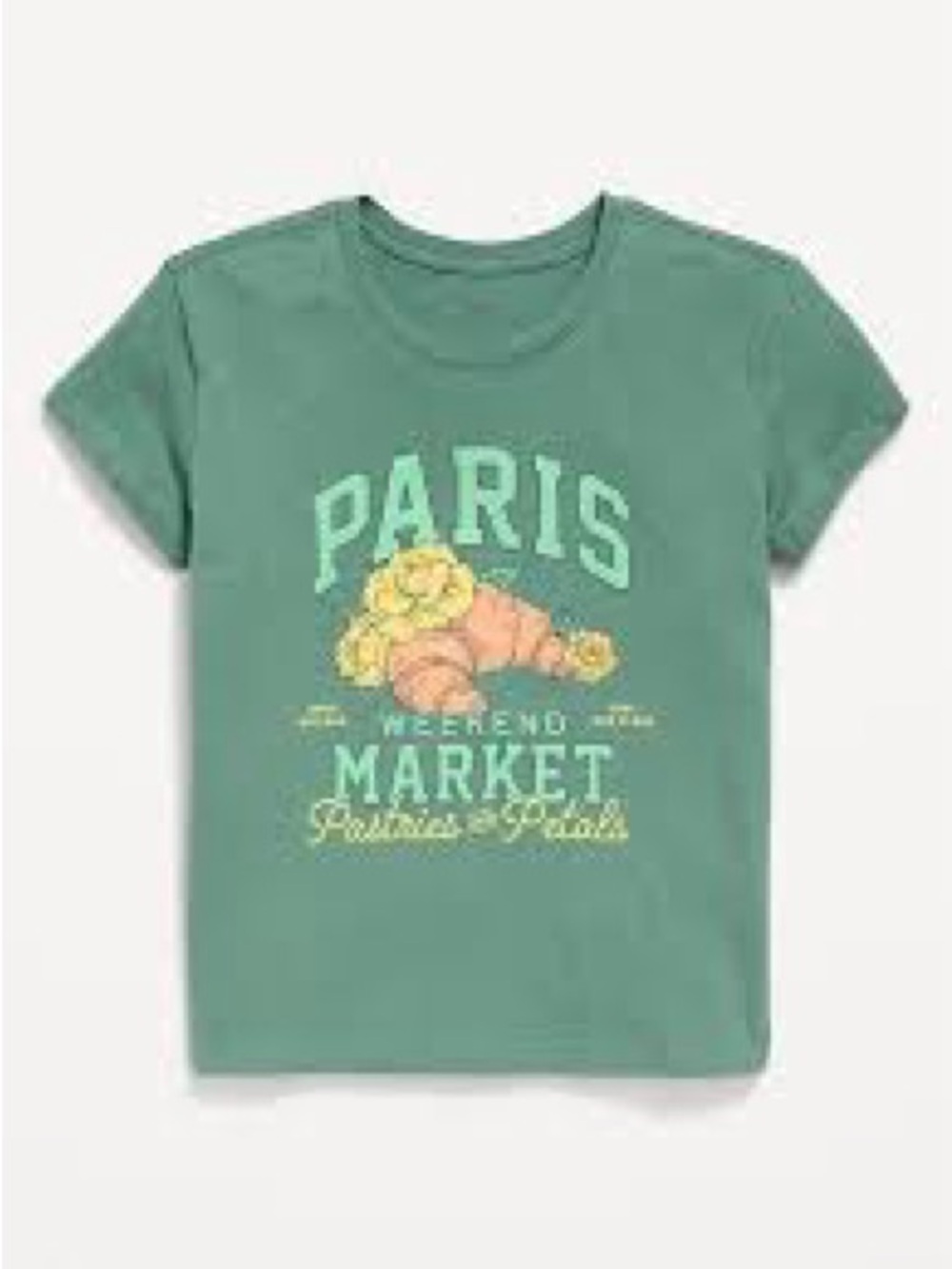 Old Navy Girls ‘Paris Market’ Graphic Short Sleeve Crewneck Tee Sage Green, XXL